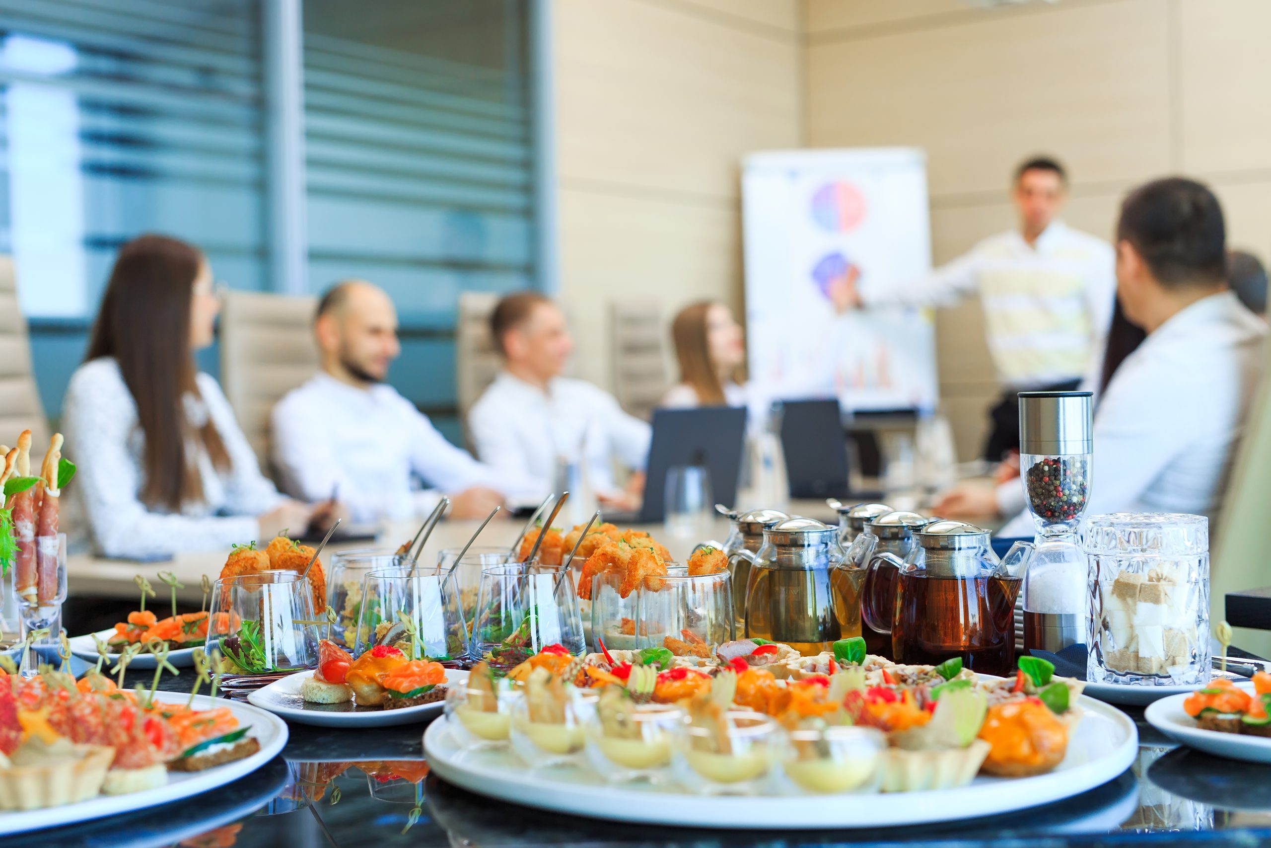 Catering trays prepared for an office lunch